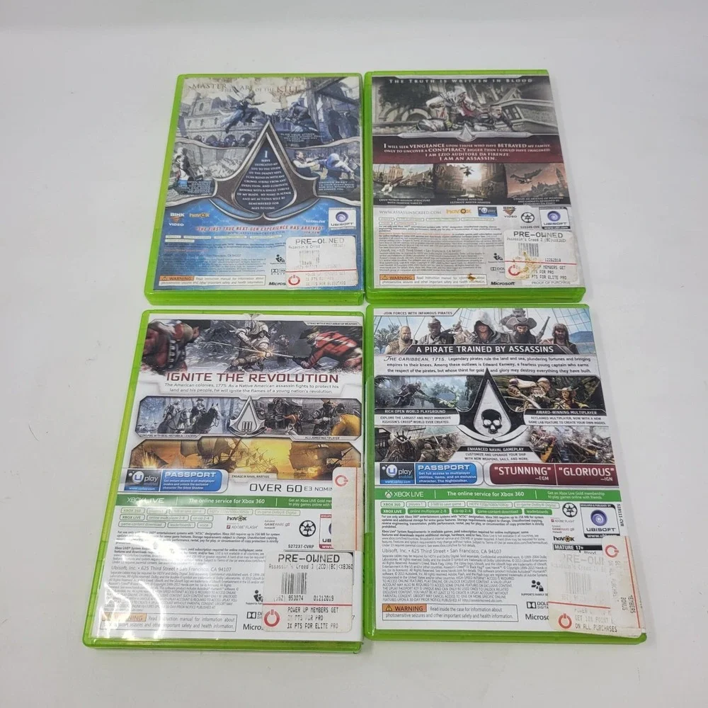 Xbox 360 Game Lot Bundle - Assassin's Creed 1, 2, 3, 4 - Black Flag Disc Missing